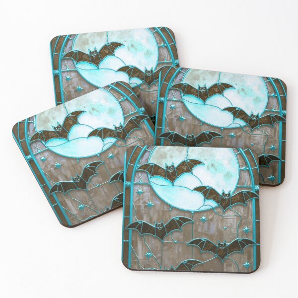 Item preview, Moonlit Bats in Cracked Gothic Glass  designed and sold by BriSher.