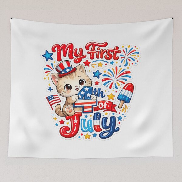Item preview, My First 4Th Of July, Cute Cat designed and sold by graphic-genie.
