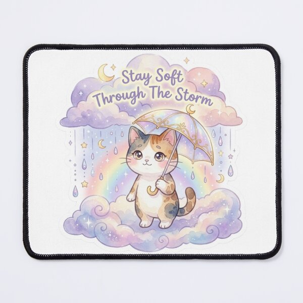 Item preview, Lani “Stay Soft Through The Storm” Kawaii Cat Sticker | Cozy Celestial Watercolor Design designed and sold by LaniDigitalNook.