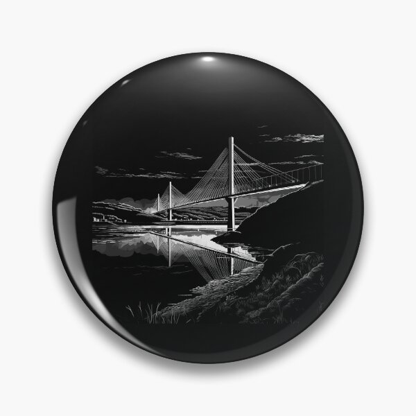 Item preview, Black and White Cable Bridge Night Landscape Art designed and sold by inkoutninja.