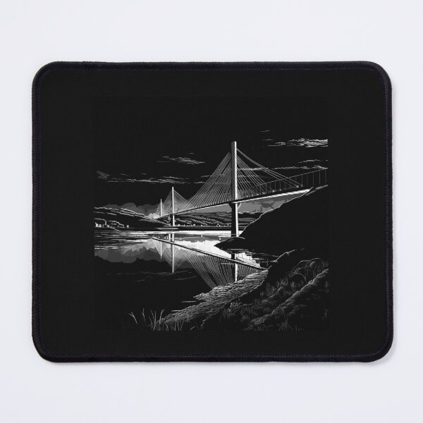 Item preview, Black and White Cable Bridge Night Landscape Art designed and sold by inkoutninja.