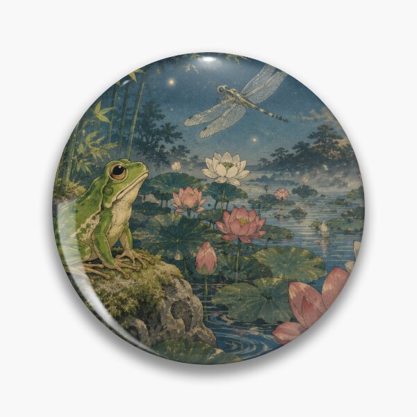 Item preview, Frog with Lotus Pond at Night - Vintage Japanese Art designed and sold by WabiSabiArts.