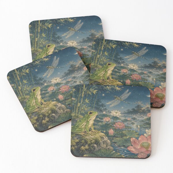 Item preview, Frog with Lotus Pond at Night - Vintage Japanese Art designed and sold by WabiSabiArts.