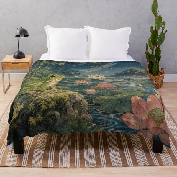 Item preview, Frog with Lotus Pond at Night - Vintage Japanese Art designed and sold by WabiSabiArts.