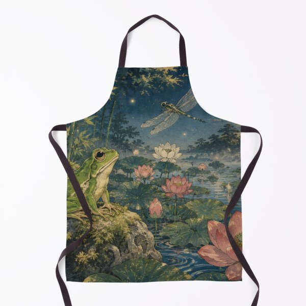 Item preview, Frog with Lotus Pond at Night - Vintage Japanese Art designed and sold by WabiSabiArts.