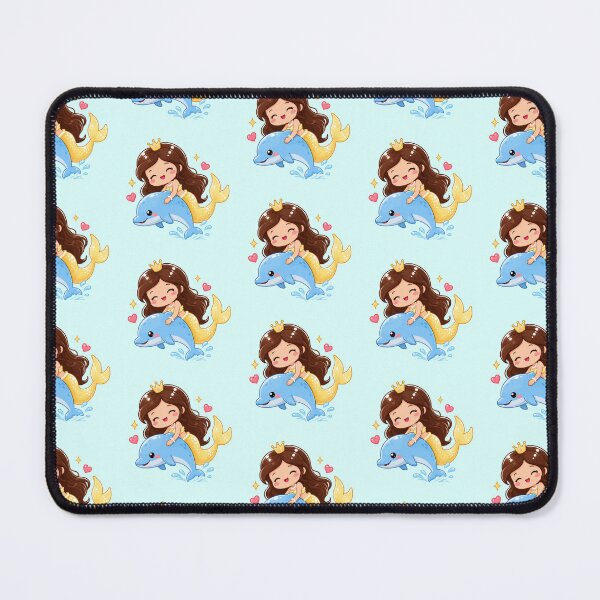 Item preview, Mermaid Riding Dolphin Kawaii Princess Cartoon designed and sold by ChosmahDrawing.