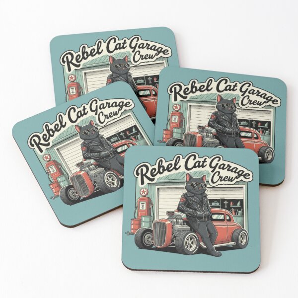 Item preview, Rebel Cat Garage Crew - Retro Hot Rod Black Cat Mechanic Vintage V8 Car Art designed and sold by ObsidianUruk.
