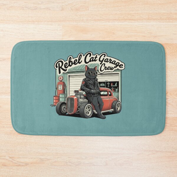 Item preview, Rebel Cat Garage Crew - Retro Hot Rod Black Cat Mechanic Vintage V8 Car Art designed and sold by ObsidianUruk.