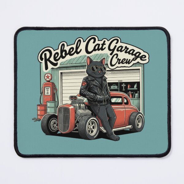 Item preview, Rebel Cat Garage Crew - Retro Hot Rod Black Cat Mechanic Vintage V8 Car Art designed and sold by ObsidianUruk.