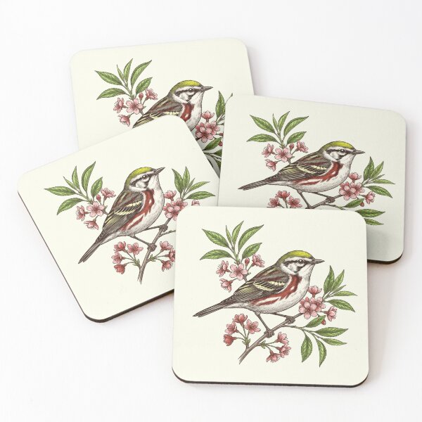 Item preview, Chestnut-Sided Warbler with Wild Cherry Blossoms designed and sold by BirdsnStuff.