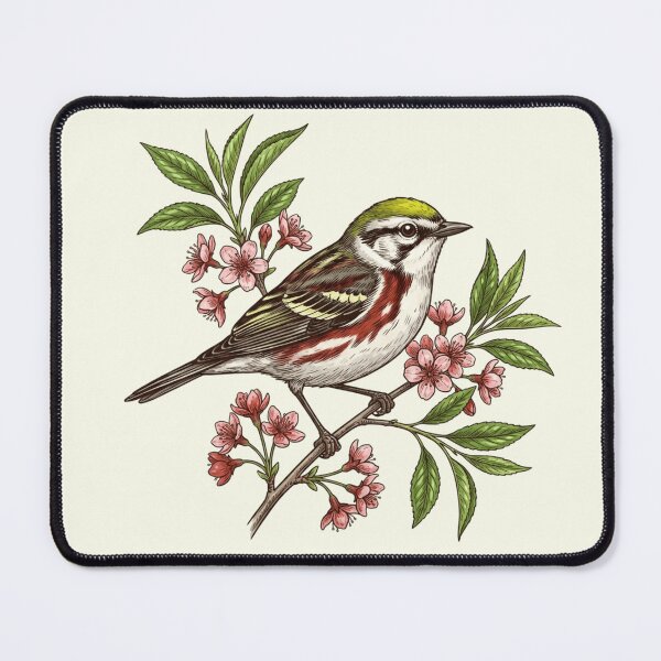 Item preview, Chestnut-Sided Warbler with Wild Cherry Blossoms designed and sold by BirdsnStuff.