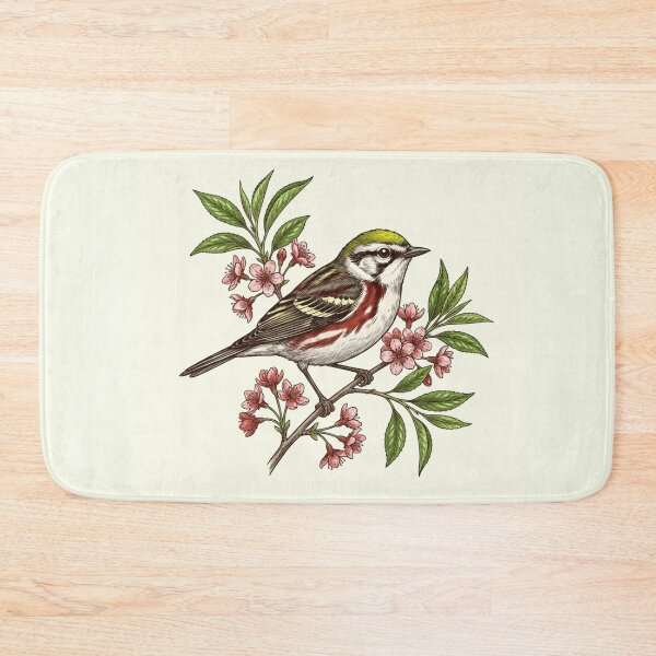 Item preview, Chestnut-Sided Warbler with Wild Cherry Blossoms designed and sold by BirdsnStuff.