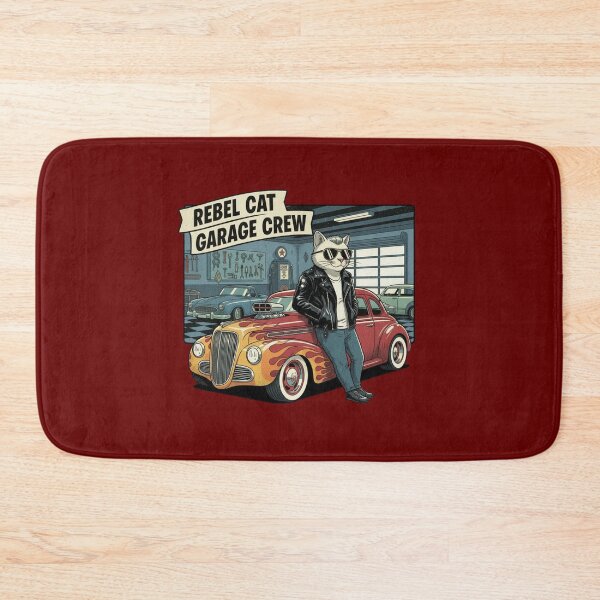 Item preview, Rebel Cat Garage Crew - White Cat Mechanic Retro Hot Rod Flames Vintage Car Art designed and sold by ObsidianUruk.