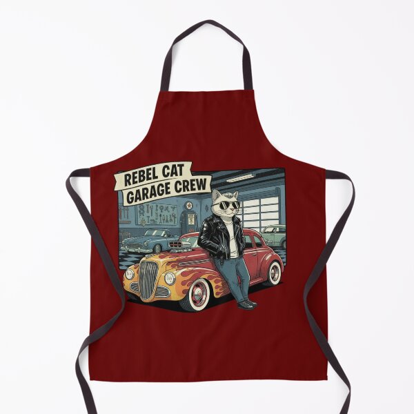 Item preview, Rebel Cat Garage Crew - White Cat Mechanic Retro Hot Rod Flames Vintage Car Art designed and sold by ObsidianUruk.