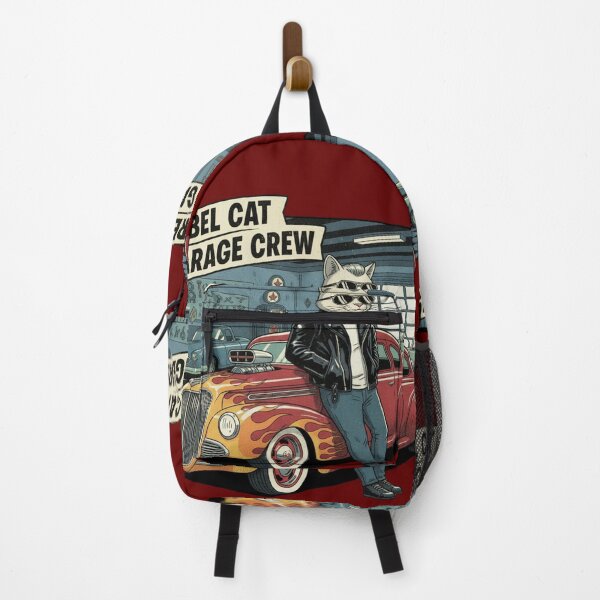 Item preview, Rebel Cat Garage Crew - White Cat Mechanic Retro Hot Rod Flames Vintage Car Art designed and sold by ObsidianUruk.
