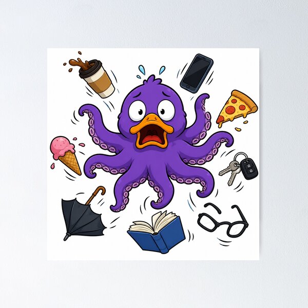 Item preview, Overwhelmed Duck-topus Dropping Everything designed and sold by LevelUpReads.