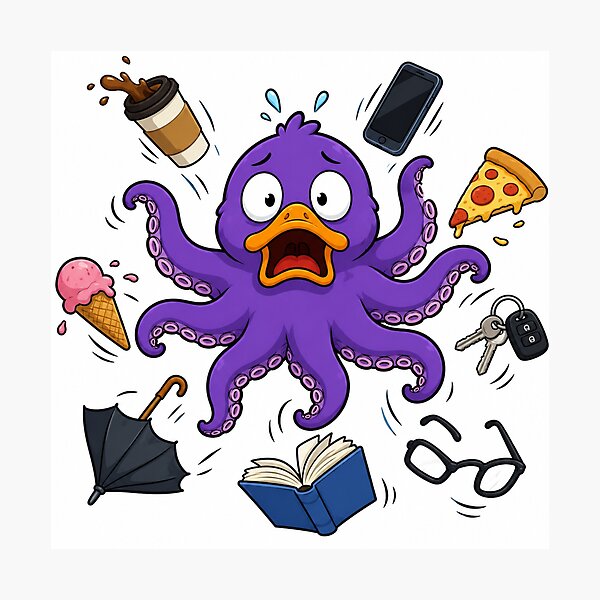 Item preview, Overwhelmed Duck-topus Dropping Everything designed and sold by LevelUpReads.
