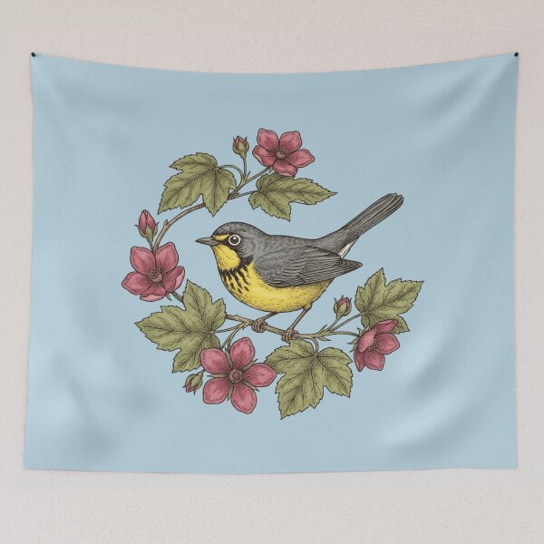 Item preview, Botanical Canada Warbler Bird Wildlife Art designed and sold by BirdsnStuff.