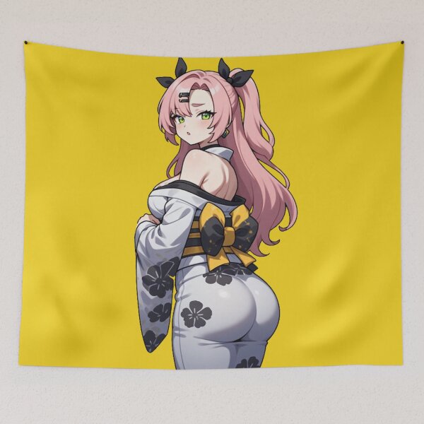 Item preview, Pink Hair Anime Girl in White Floral Yukata designed and sold by Jimakmo.