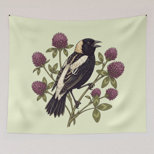 Item preview, Bobolink Bird Perched Among Purple Clover  designed and sold by BirdsnStuff.