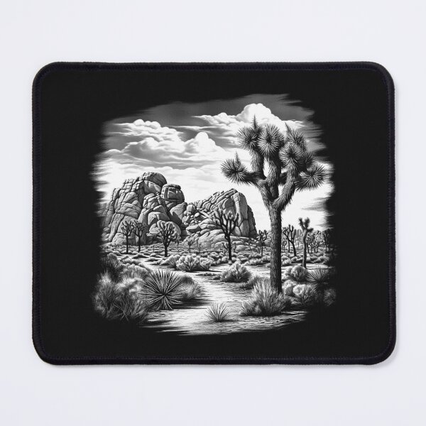 Item preview, Joshua Tree Desert Landscape Black and White Art designed and sold by inkoutninja.