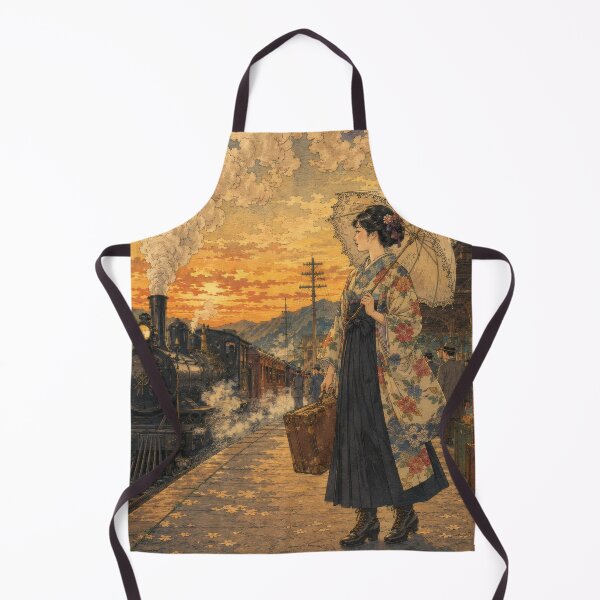 Item preview, Taisho Train Station at Sunset - Vintage Japanese Art designed and sold by WabiSabiArts.