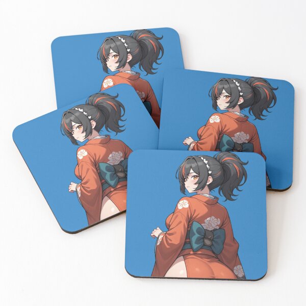 Item preview, Dark Hair Anime Girl in Orange Floral Kimono designed and sold by Jimakmo.