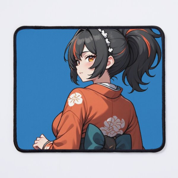 Item preview, Dark Hair Anime Girl in Orange Floral Kimono designed and sold by Jimakmo.