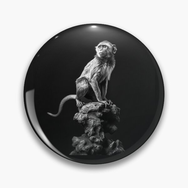 Item preview, Monkey on Rock Black and White Wildlife Portrait designed and sold by inkoutninja.