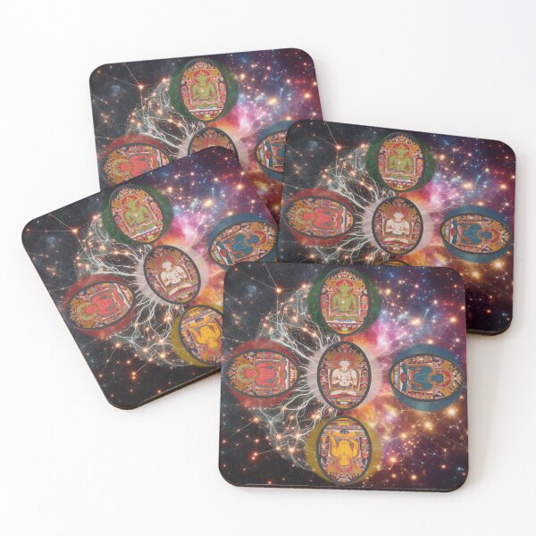 Item preview, Five Dhyani Buddhas | Five Wisdom Buddhas | Five Tathagatas | Five Buddha Families | Pañcatathāgata | Wǔzhì Rúlái Thangka designed and sold by mudlotus-org.