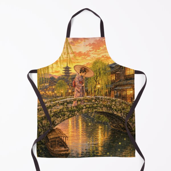 Item preview, Taisho Woman on Stone Bridge at Twilight - Vintage Japanese Art designed and sold by WabiSabiArts.