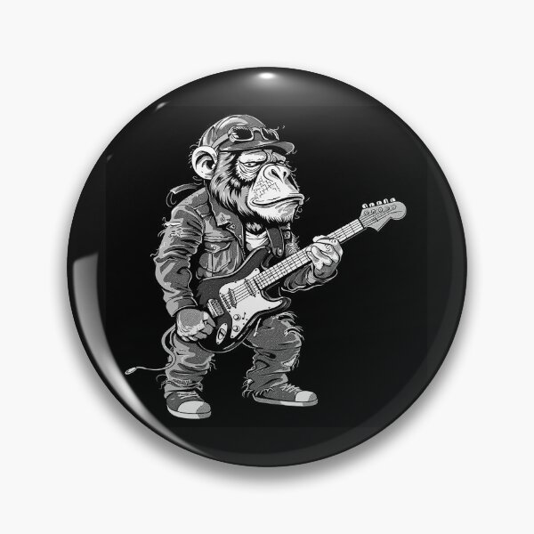 Item preview, Rockstar Monkey Guitar Black and White Music Art designed and sold by inkoutninja.