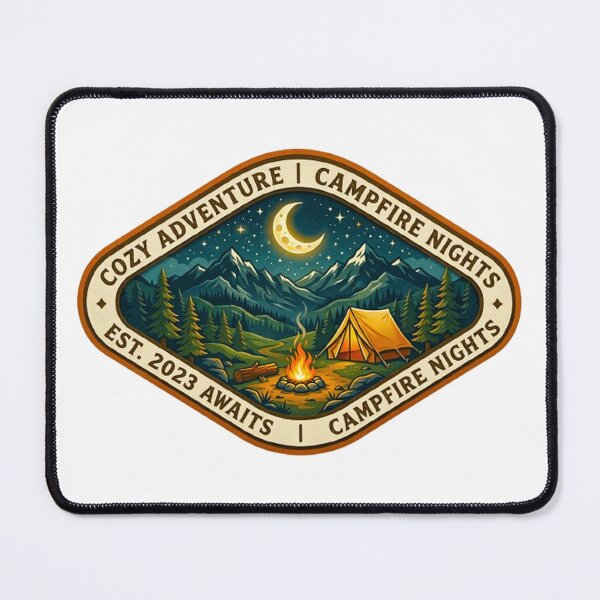 Item preview, Cozy Adventure Campfire Nights Vintage Mountain Camping Badge designed and sold by MT-Hub | Cute Aesthetic Art, Stickers & Phone Cases.
