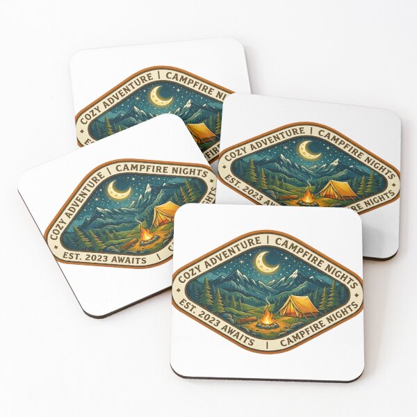 Item preview, Cozy Adventure Campfire Nights Vintage Mountain Camping Badge designed and sold by MT-Hub | Cute Aesthetic Art, Stickers & Phone Cases.