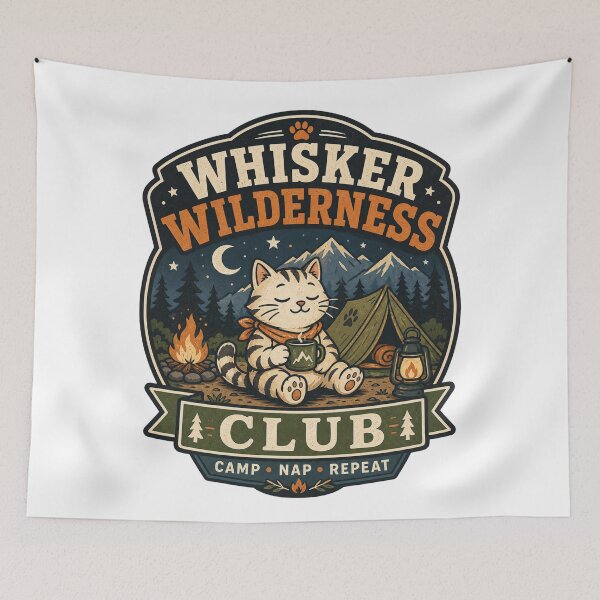 Item preview, Whisker Wilderness Club Funny Camping Cat T-Shirt designed and sold by MAF_Merch.