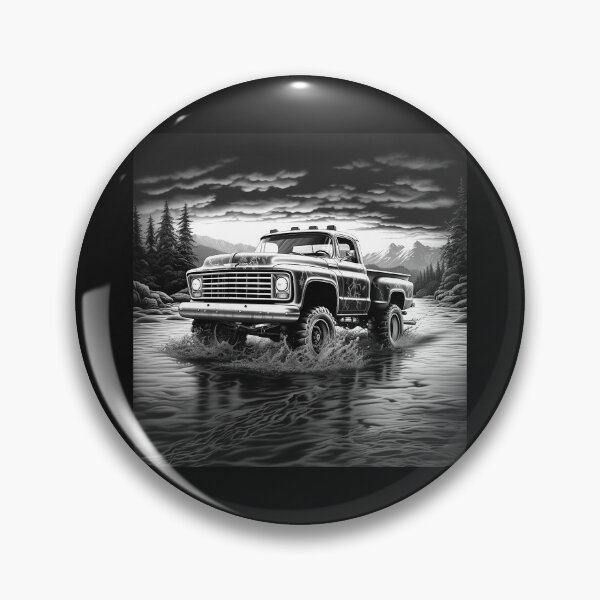 Item preview, Vintage Pickup Truck River Crossing Black and White Art designed and sold by inkoutninja.