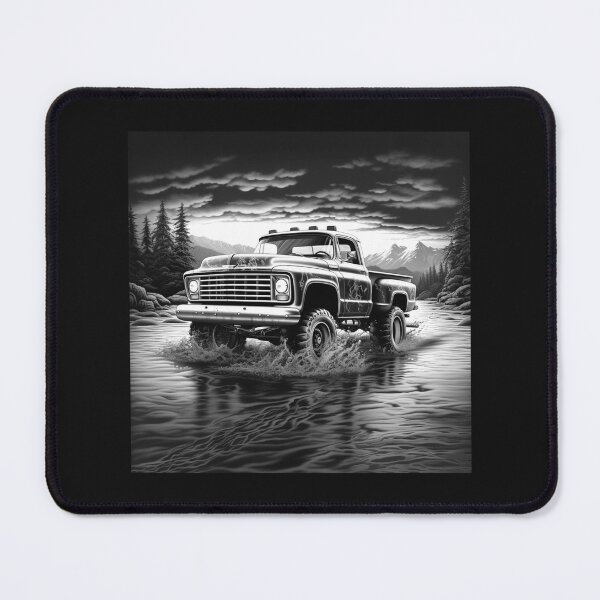 Item preview, Vintage Pickup Truck River Crossing Black and White Art designed and sold by inkoutninja.