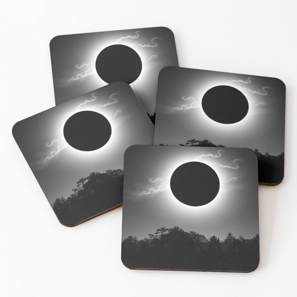 Item preview, Dramatic Total Solar Eclipse Over Silhouetted Forest Black and White Art designed and sold by EllDAV777.