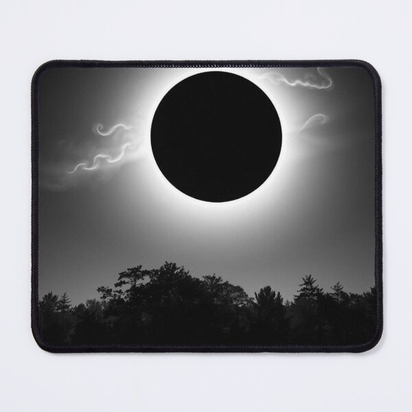 Item preview, Dramatic Total Solar Eclipse Over Silhouetted Forest Black and White Art designed and sold by EllDAV777.