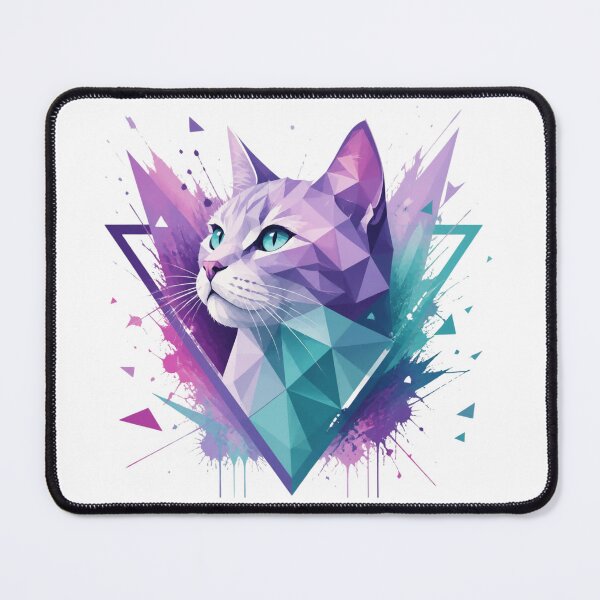 Item preview, Low Poly Geometric Cat | Purple Teal Watercolor Splash Art Print | Cat Lover Gift designed and sold by Cosmic Zodiac Studio.