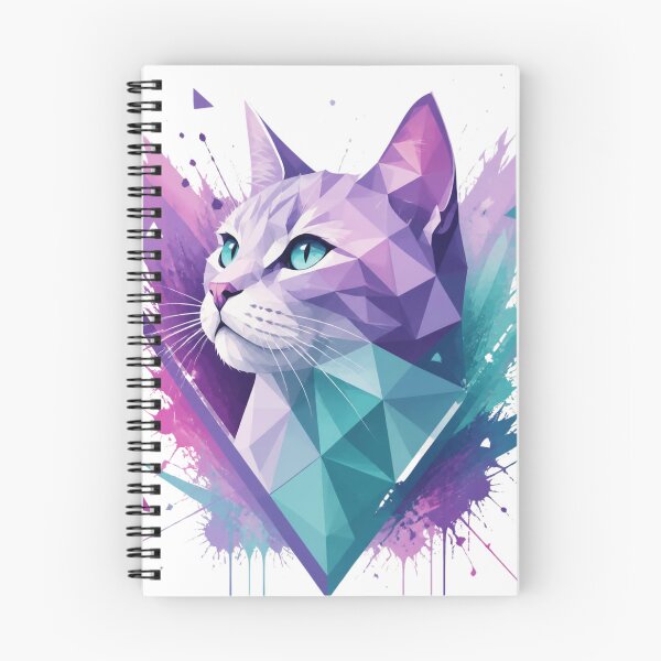 Item preview, Low Poly Geometric Cat | Purple Teal Watercolor Splash Art Print | Cat Lover Gift designed and sold by Cosmic Zodiac Studio.