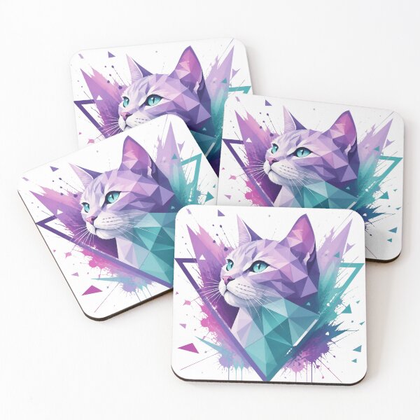 Item preview, Low Poly Geometric Cat | Purple Teal Watercolor Splash Art Print | Cat Lover Gift designed and sold by Cosmic Zodiac Studio.