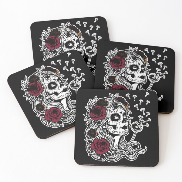 Item preview, Sugar Skull Woman Blowing Dandelion | Day of the Dead Floral Calavera Art designed and sold by BumbleBloom7.