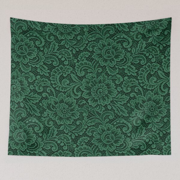 Item preview, 60s Vintage Emerald Green Lace Damask Pattern designed and sold by Ela Design Studio .
