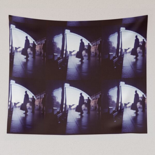 Item preview, Passenger with luggage boarding old train in station blue square Hasselblad medium format film analog photo designed and sold by edwardolive.