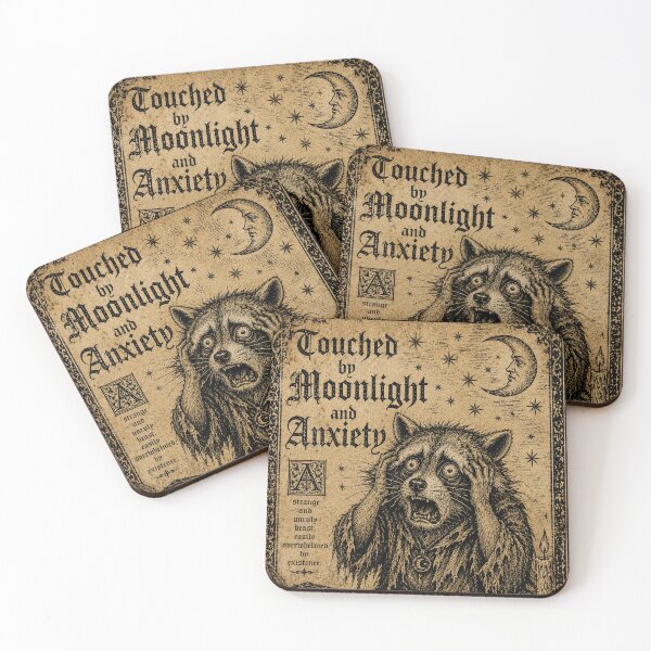 Item preview, Touched by Moonlight and Anxiety – Medieval Raccoon Woodcut designed and sold by StillWildink.