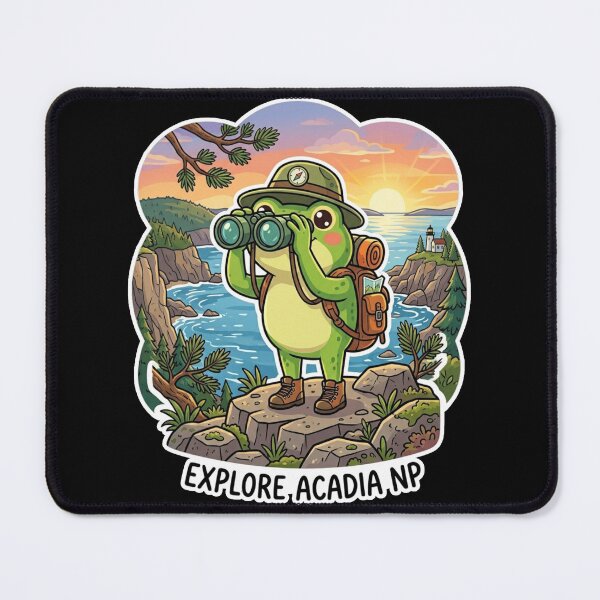 Item preview, Cute Frog Explorer at Acadia National Park – Adventure Cartoon Nature Art designed and sold by ArtsyExplorer.