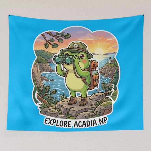 Item preview, Cute Frog Explorer at Acadia National Park – Adventure Cartoon Nature Art designed and sold by ArtsyExplorer.