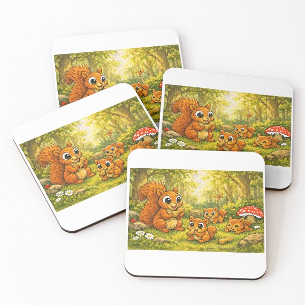 Item preview, Squirrel Family in the woods eating nuts  designed and sold by The Art Queen Of Michigan .