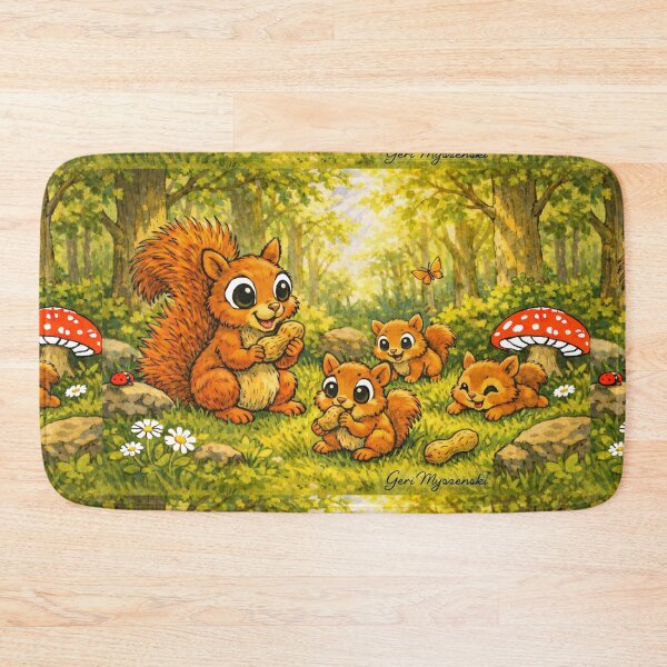 Item preview, Squirrel Family in the woods eating nuts  designed and sold by The Art Queen Of Michigan .